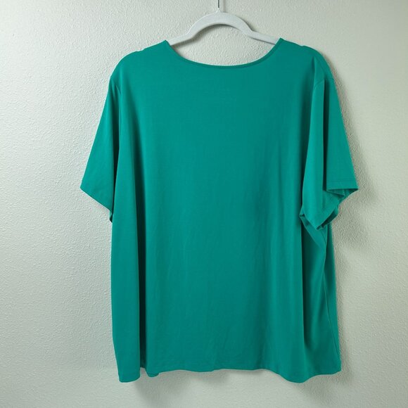 Susan Graver Essentials Liquid Knit Top Size 2X Green Short Sleeve A213552 - Picture 3 of 11